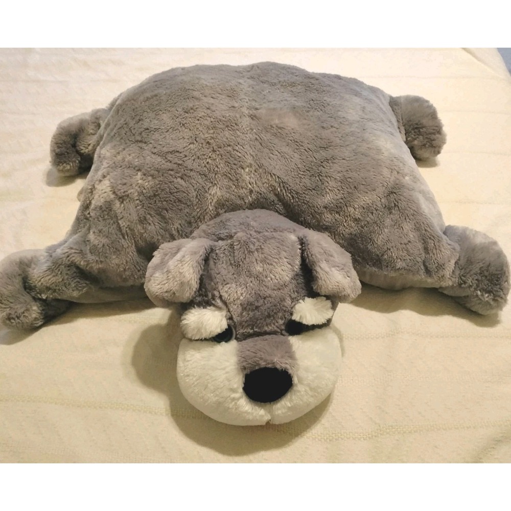 Vintage Kellytoy Pillow Chums Jumbo Gray Schnauzer Dog 32" Plush Pillow